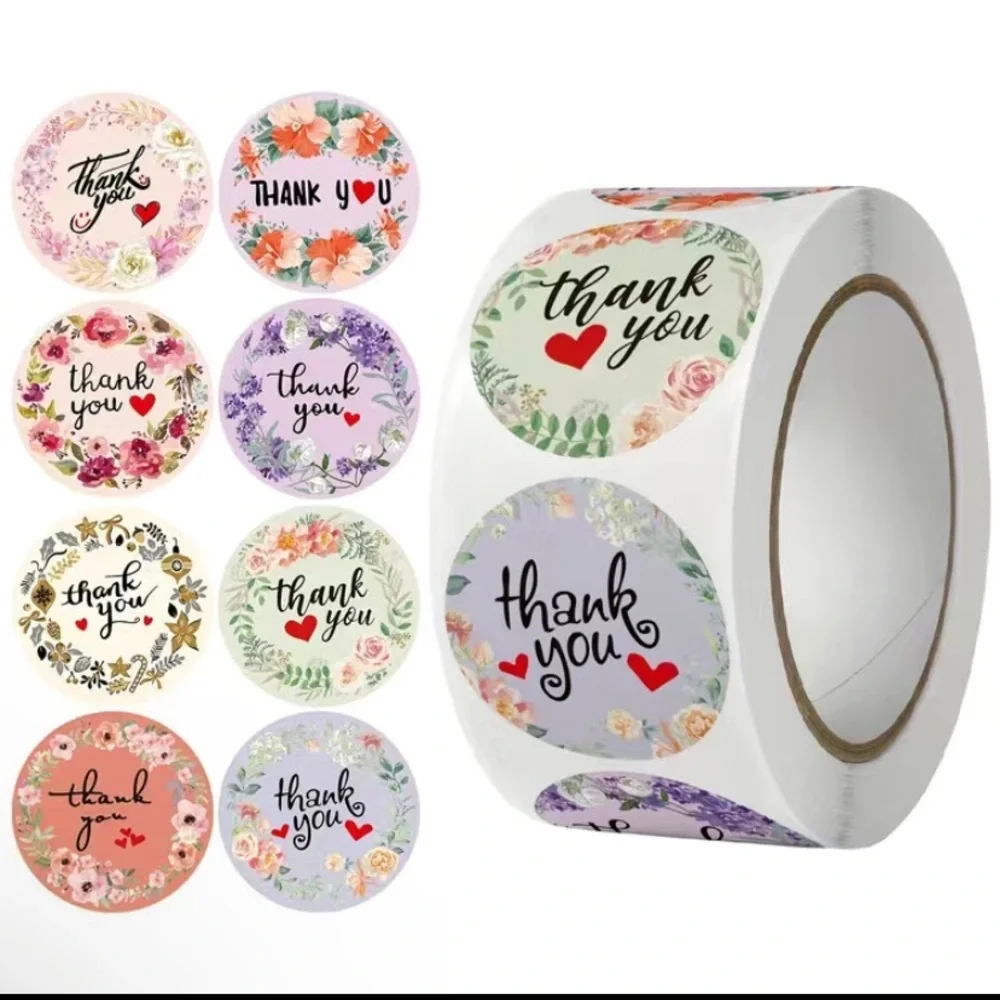 1rol/500pcs floral thank you‎ stickers